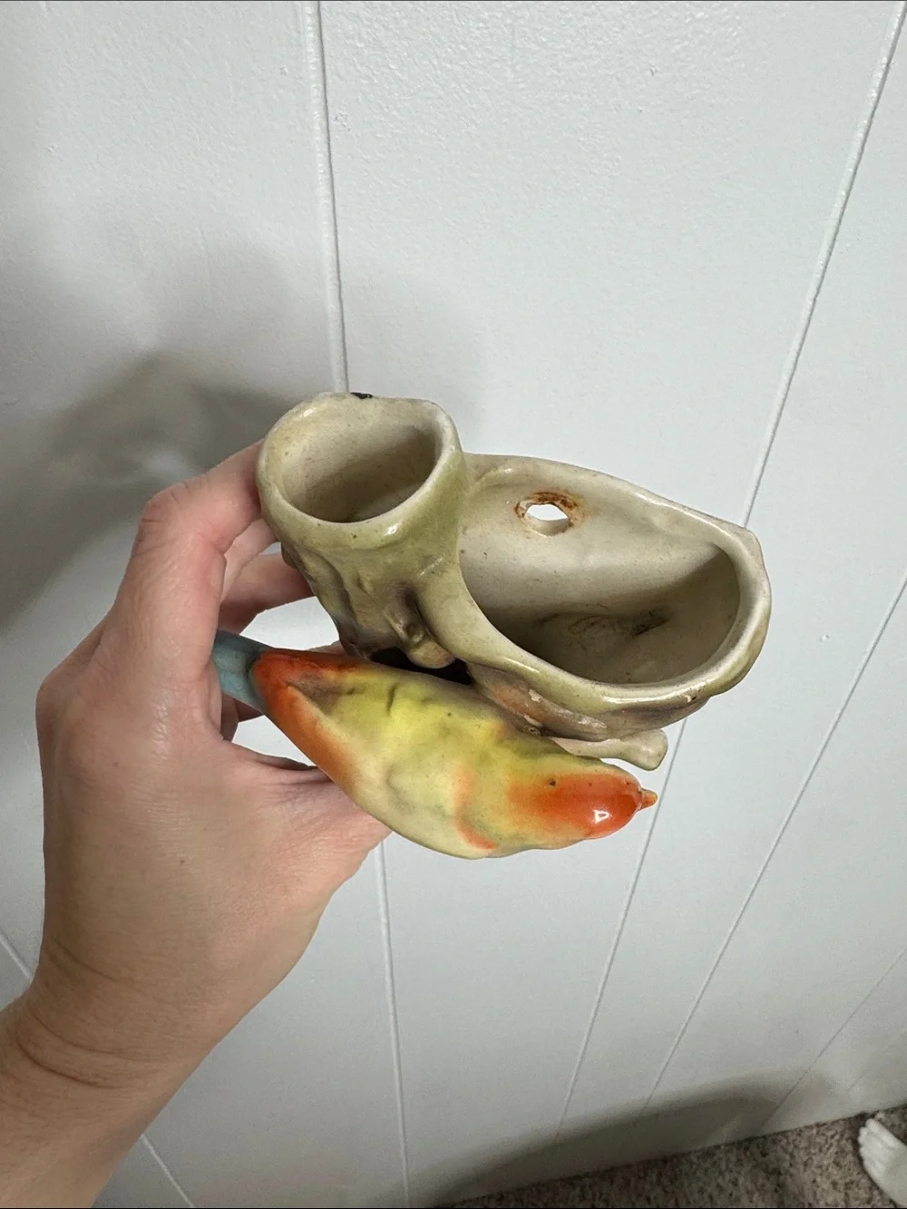 Vintage ceramic bird wall pocket planter